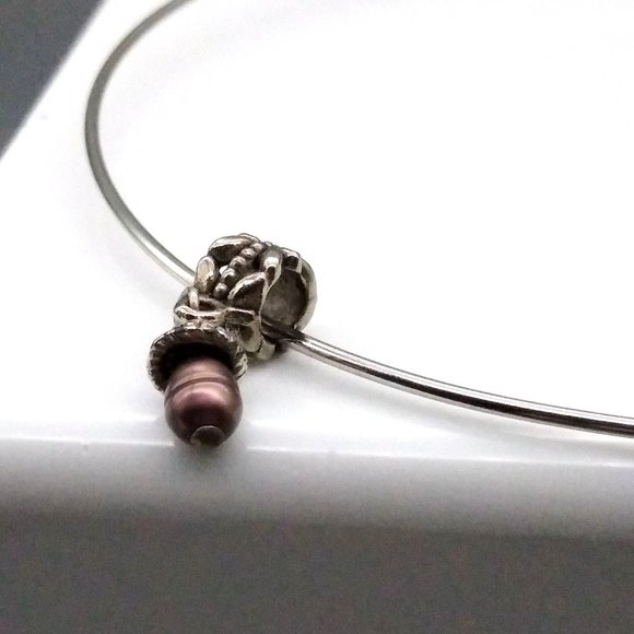 Tahitian Pearl Pendant on Silver Tone Formed Collar Necklace, Vintage - Picture 5 of 5